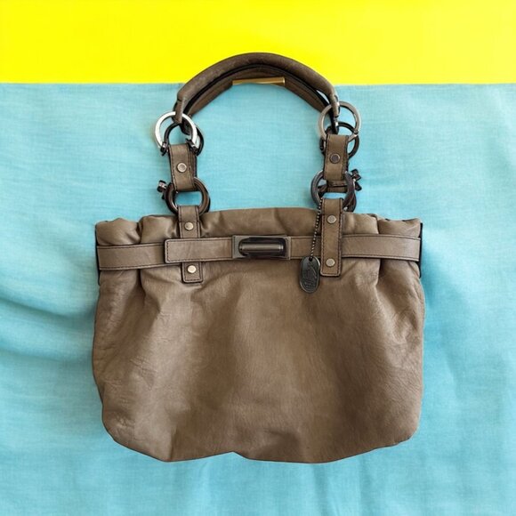 LANVIN Taupe Brown Leather Satchel Handbag - Picture 1 of 16